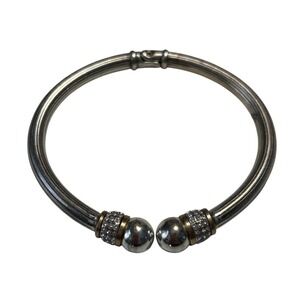 Brighton Meridian Two Tone Silver Cabachon Open Hinged Bangle Bracelet JF0008